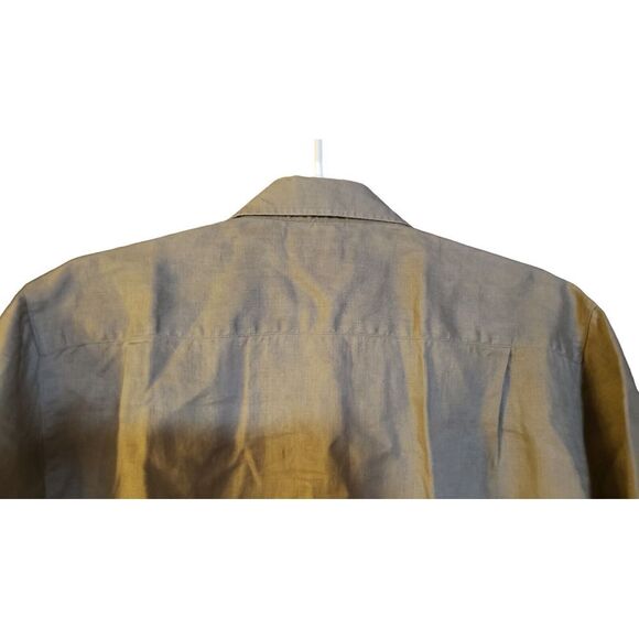 Pronto‎ Uomo 100% Linen Short Sleeve Button Down Shirt Brown Size L Designer - Picture 3 of 16